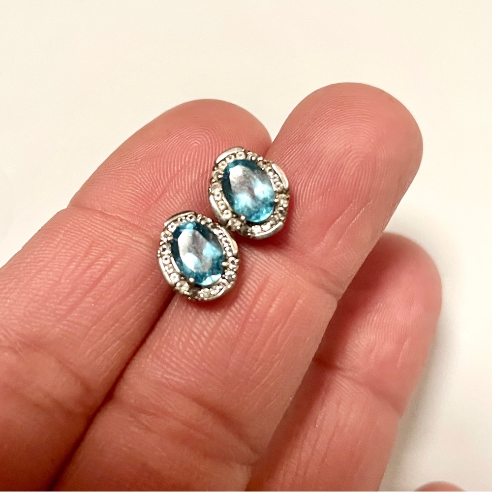 925 Silver Blue Topaz Halo Studs